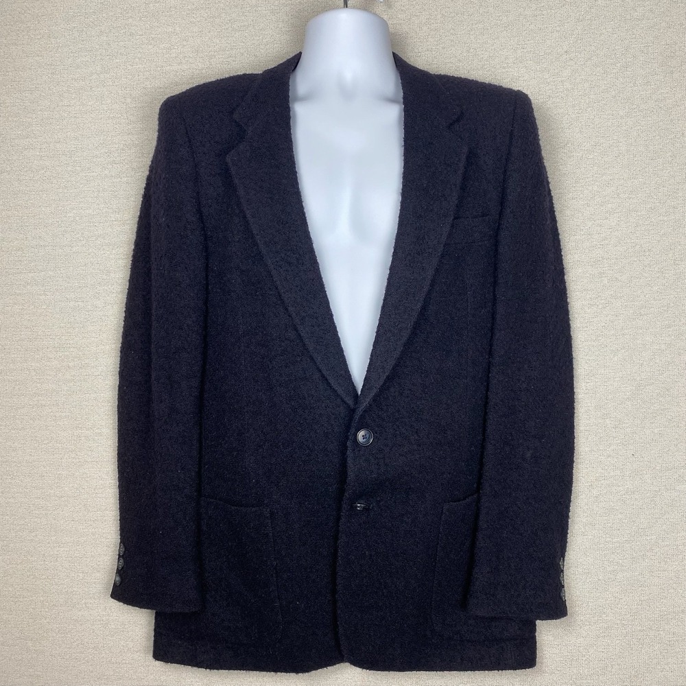 Vtg Augustus Sport Coat Mens 38L Black Boucle Blazer Quiet Luxury Old Money